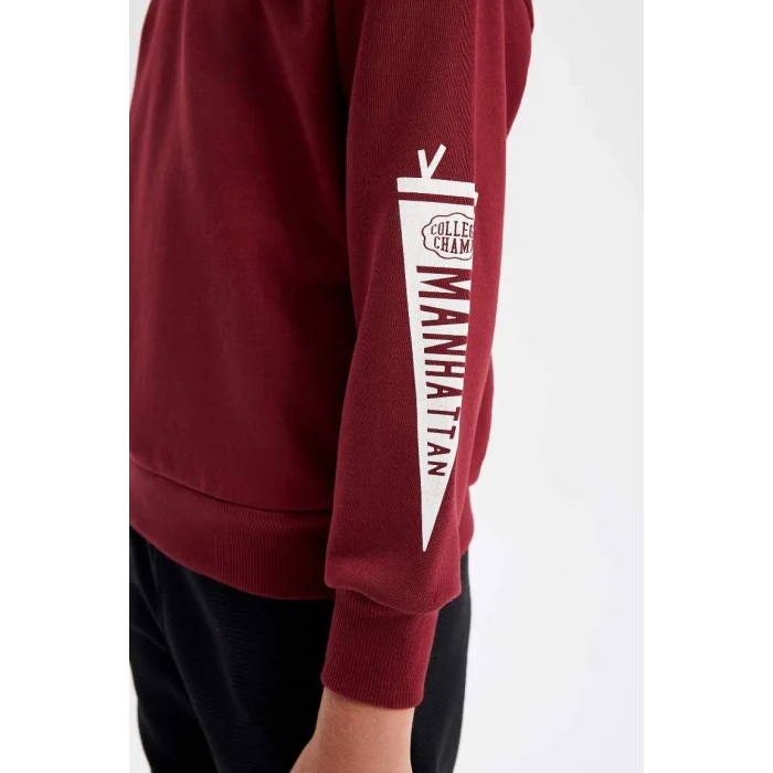 C8320 Erkek Çocuk 2li Takım Bisiklet Yaka Baskılı Sweatshirt Beli Lastikli Jogger Eşofman Altı