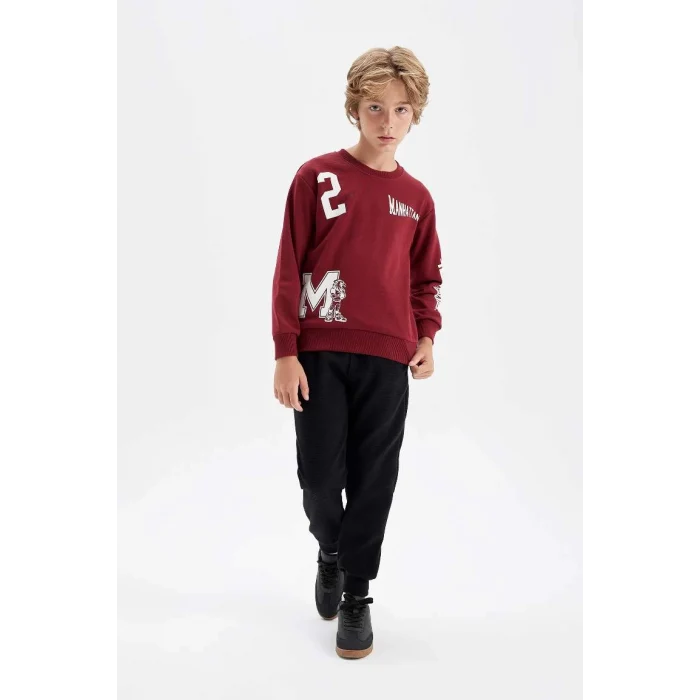 C8320 Erkek Çocuk 2li Takım Bisiklet Yaka Baskılı Sweatshirt Beli Lastikli Jogger Eşofman Altı