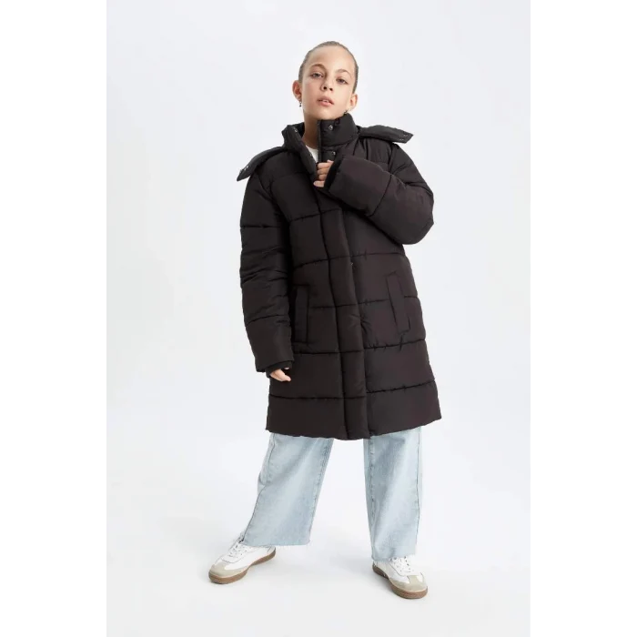 C8474 Su İtici Kapüşonlu Fermuarlı Çıtçıt Kapamalı Cepli Parka