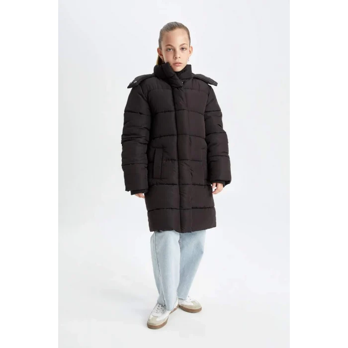 C8474 Su İtici Kapüşonlu Fermuarlı Çıtçıt Kapamalı Cepli Parka