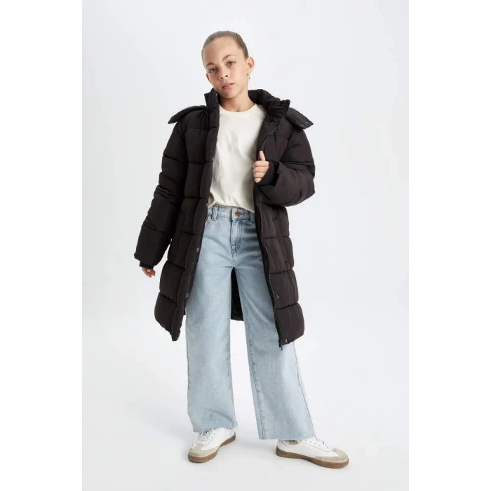 C8474 Su İtici Kapüşonlu Fermuarlı Çıtçıt Kapamalı Cepli Parka