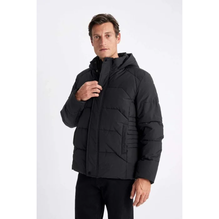 C8486 Su İtici Kapüşonlu Mont Slim Fit Dar Kesim Fermuarlı Çıtçıt Kapamalı Cepli