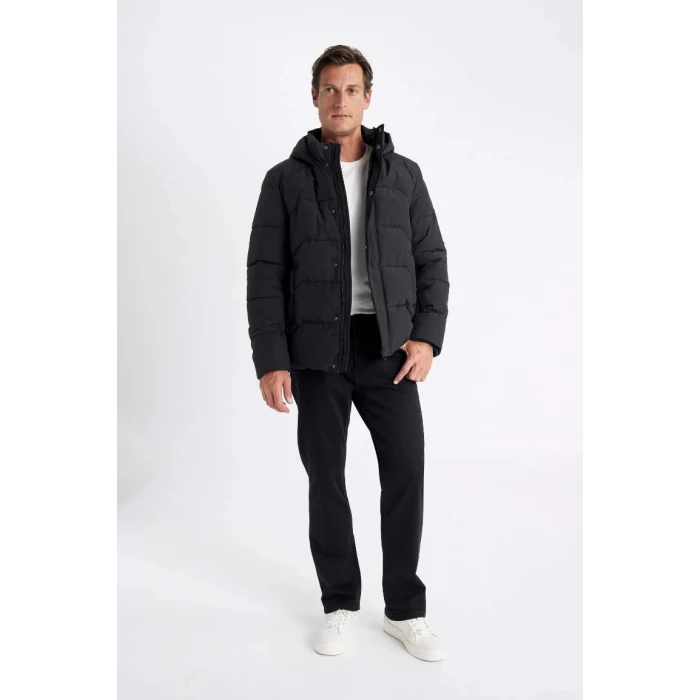 C8486 Su İtici Kapüşonlu Mont Slim Fit Dar Kesim Fermuarlı Çıtçıt Kapamalı Cepli