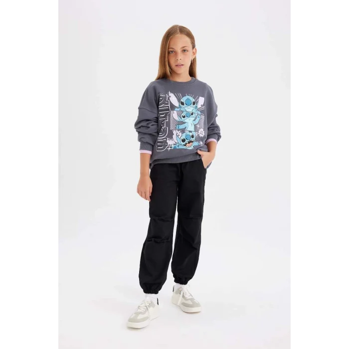 C8776 Beli ve Paçası Lastikli Cepli Pamuklu Siyah Paraşüt Pantolon