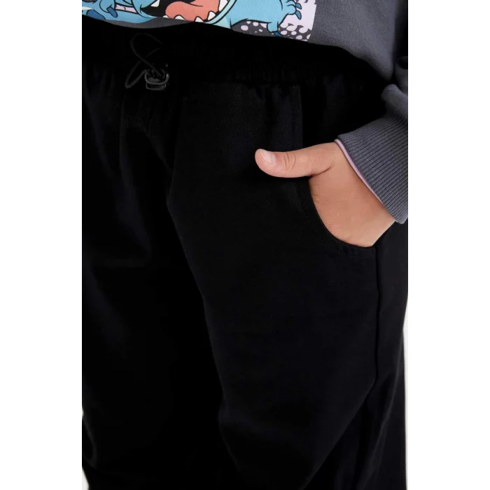 C8776 Beli ve Paçası Lastikli Cepli Pamuklu Siyah Paraşüt Pantolon