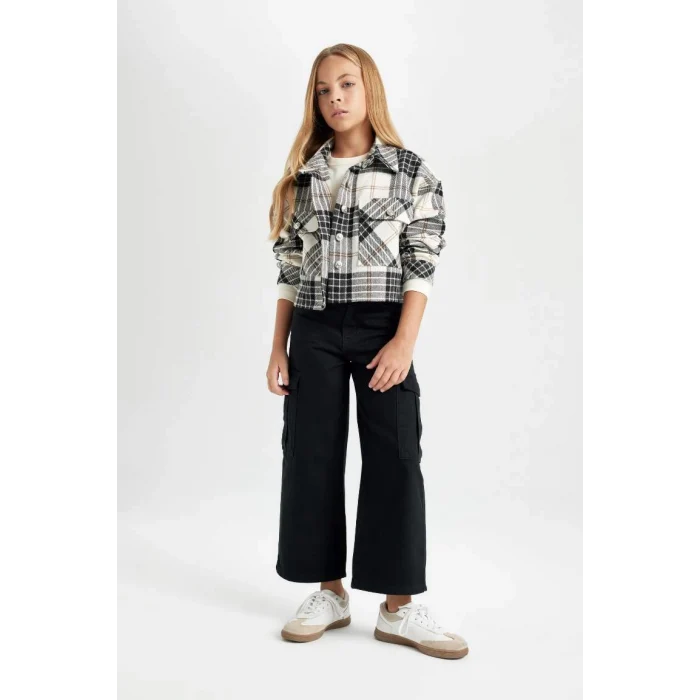 C8778 Wide Leg Kargo Cepli Geniş Bol Paça Pamuklu Siyah Pantolon