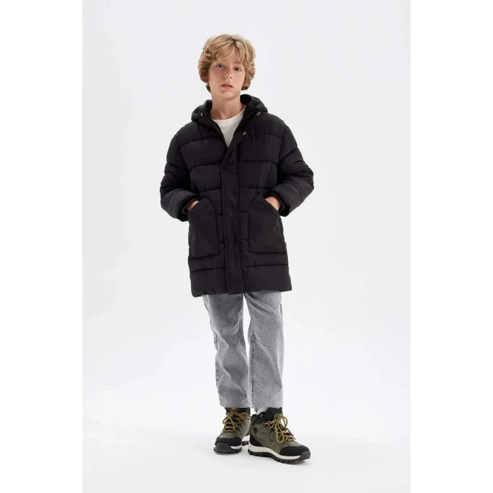 C8782 Su İtici Kapüşonlu Fermuarlı Çıtçıt Kapamalı Cepli Parka