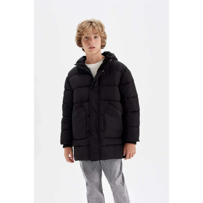 C8782 Su İtici Kapüşonlu Fermuarlı Çıtçıt Kapamalı Cepli Parka