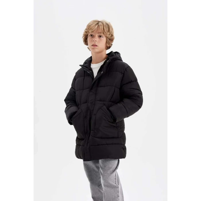 C8782 Su İtici Kapüşonlu Fermuarlı Çıtçıt Kapamalı Cepli Parka