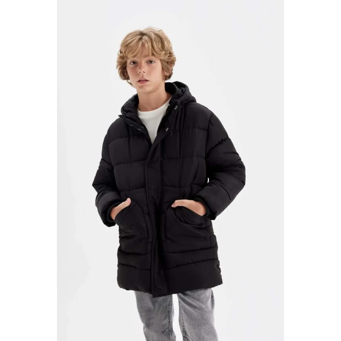 C8782 Su İtici Kapüşonlu Fermuarlı Çıtçıt Kapamalı Cepli Parka