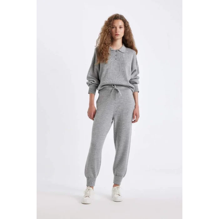 C9223 Coool Regular Fit Polo Yaka Düğmeli Basic Düz Triko Kazak