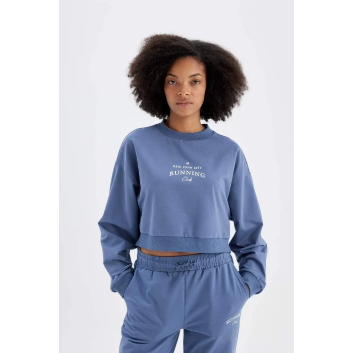 C9405 DeFactoFit Oversize Geniş Kalıp Bisiklet Yaka Baskılı Sporcu Sweatshirt