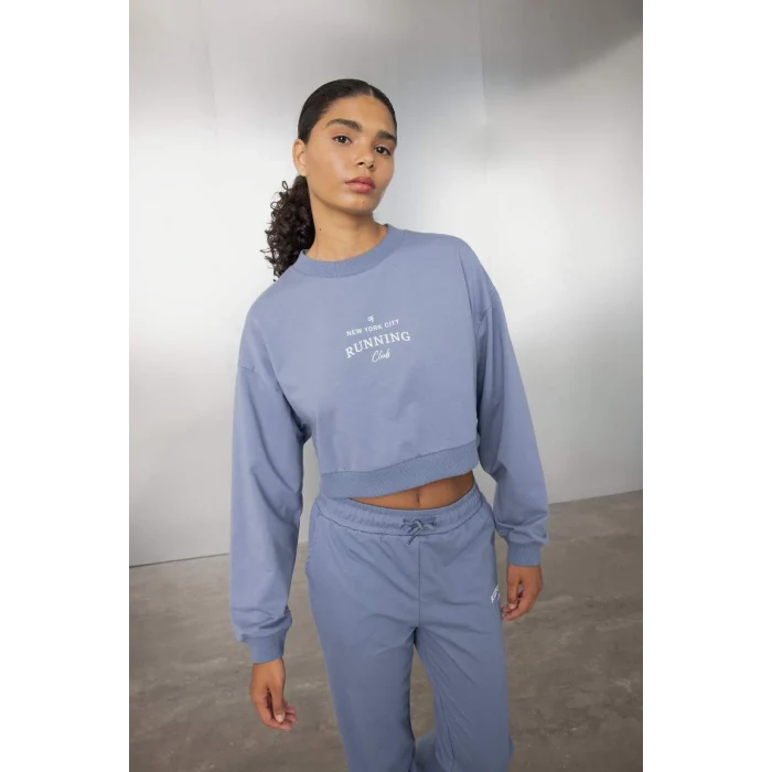 C9405 DeFactoFit Oversize Geniş Kalıp Bisiklet Yaka Baskılı Sporcu Sweatshirt