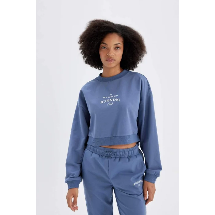 C9405 DeFactoFit Oversize Geniş Kalıp Bisiklet Yaka Baskılı Sporcu Sweatshirt