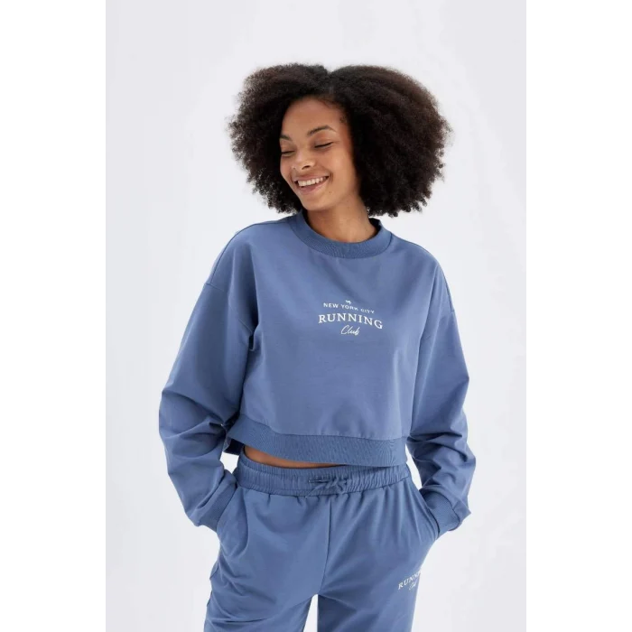 C9405 DeFactoFit Oversize Geniş Kalıp Bisiklet Yaka Baskılı Sporcu Sweatshirt