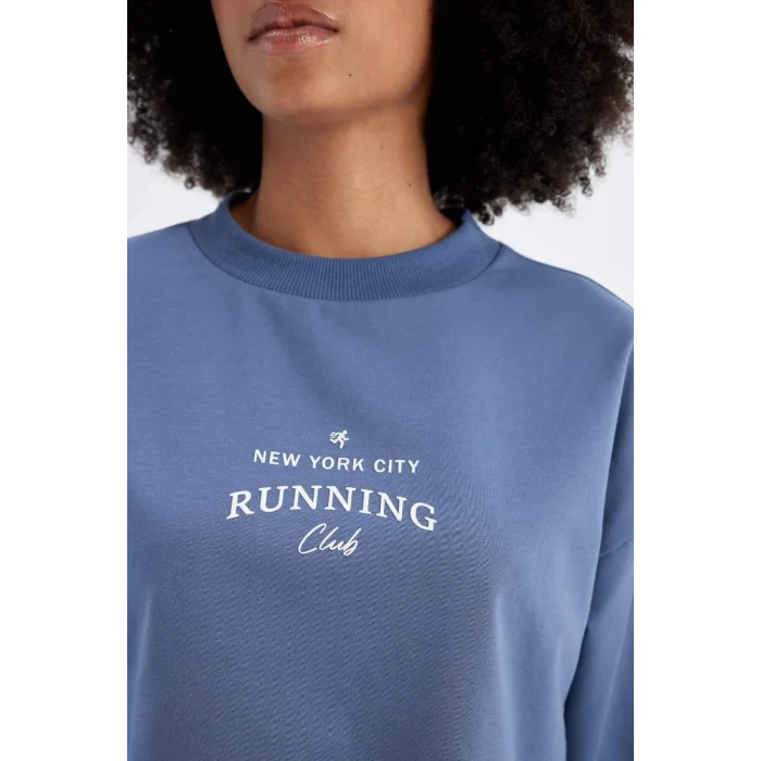 C9405 DeFactoFit Oversize Geniş Kalıp Bisiklet Yaka Baskılı Sporcu Sweatshirt