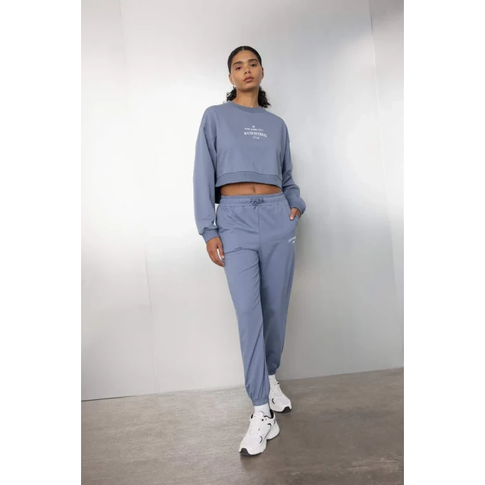 C9405 DeFactoFit Oversize Geniş Kalıp Bisiklet Yaka Baskılı Sporcu Sweatshirt