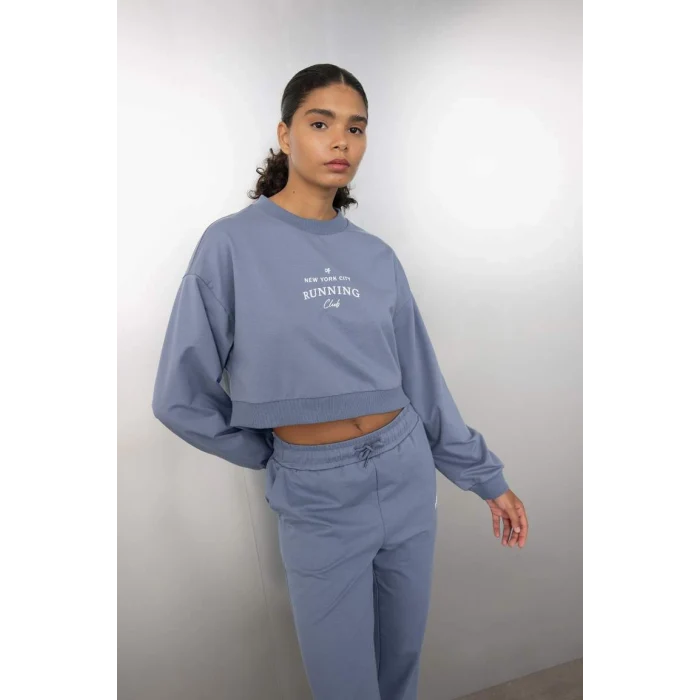 C9405 DeFactoFit Oversize Geniş Kalıp Bisiklet Yaka Baskılı Sporcu Sweatshirt