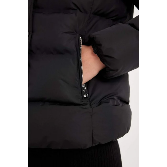 C9523 Su İtici Puffer Şişme Mont Kapüşonlu Fermuar Çıtçıt Kapmalı Cepli
