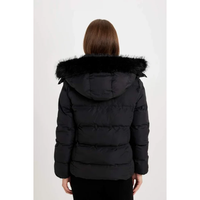 C9523 Su İtici Puffer Şişme Mont Kapüşonlu Fermuar Çıtçıt Kapmalı Cepli