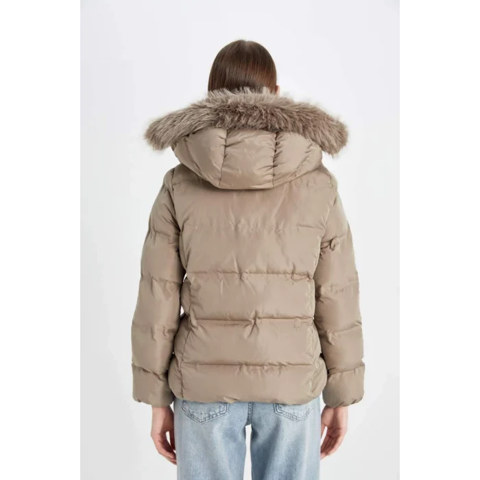 C9523 Su İtici Puffer Şişme Mont Kapüşonlu Fermuar Çıtçıt Kapmalı Cepli