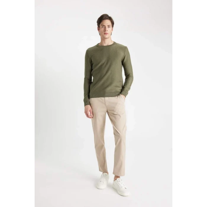 C9618 Standart Fit Normal Kesim Bisiklet Yaka Dokulu Triko Kazak