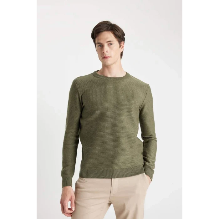 C9618 Standart Fit Normal Kesim Bisiklet Yaka Dokulu Triko Kazak