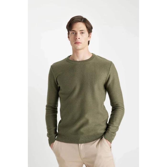 C9618 Standart Fit Normal Kesim Bisiklet Yaka Dokulu Triko Kazak