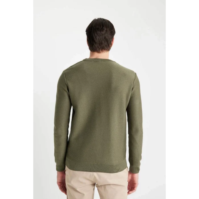 C9618 Standart Fit Normal Kesim Bisiklet Yaka Dokulu Triko Kazak