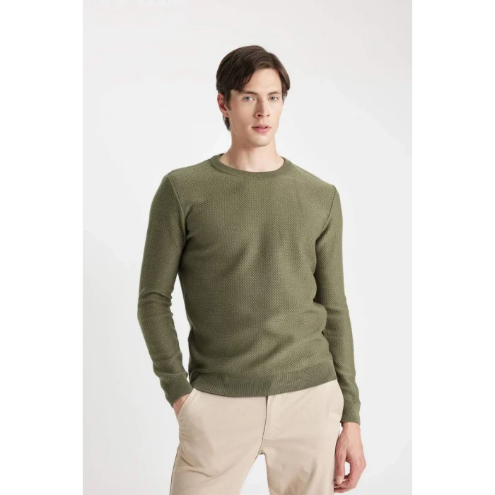 C9618 Standart Fit Normal Kesim Bisiklet Yaka Dokulu Triko Kazak