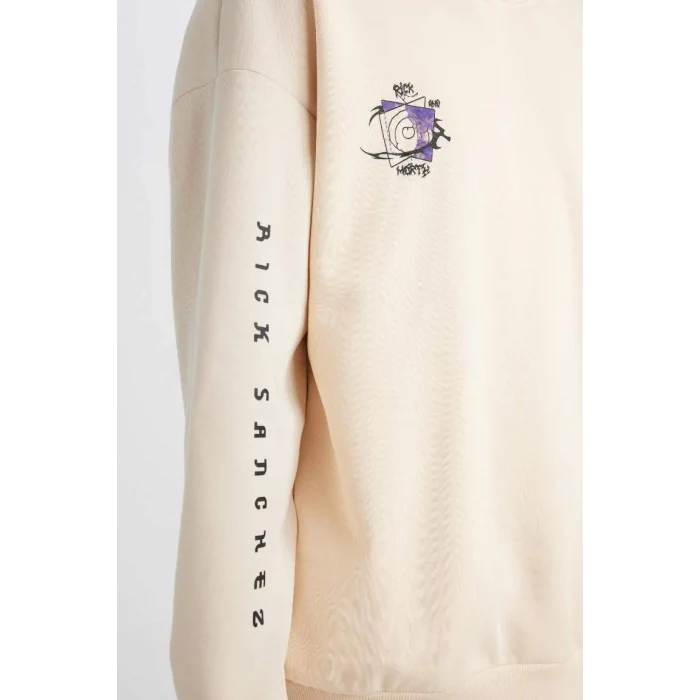 C9741 Rick and Morty Oversize Geniş Kalıp Bisiklet Yaka Sırt Baskılı Kalın Sweatshirt