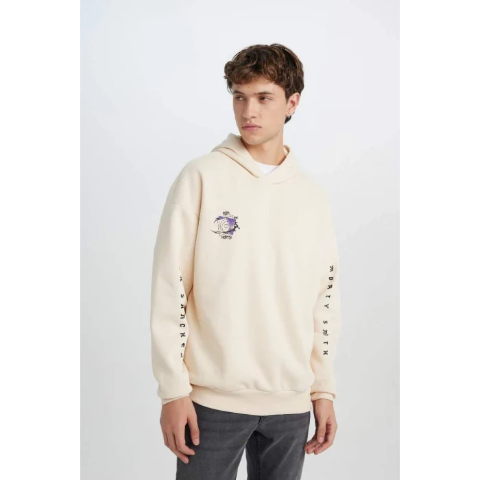 C9741 Rick and Morty Oversize Geniş Kalıp Bisiklet Yaka Sırt Baskılı Kalın Sweatshirt
