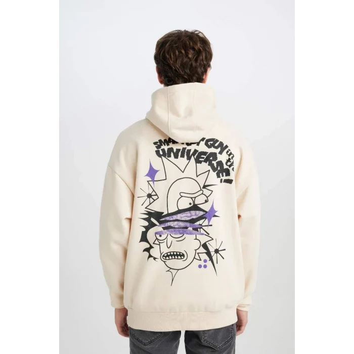 C9741 Rick and Morty Oversize Geniş Kalıp Bisiklet Yaka Sırt Baskılı Kalın Sweatshirt