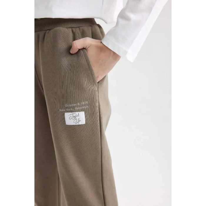 C9778 Beli Paçası Lastikli Cepli Baskılı Eşofman Altı