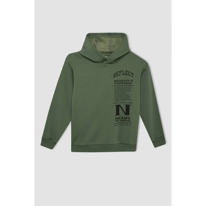 C9786 Baskılı Kapüşonlu Sweatshirt