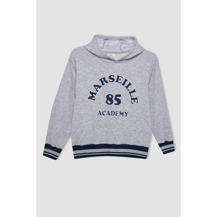 C9788 Baskılı Kapüşonlu Kalın Sweatshirt