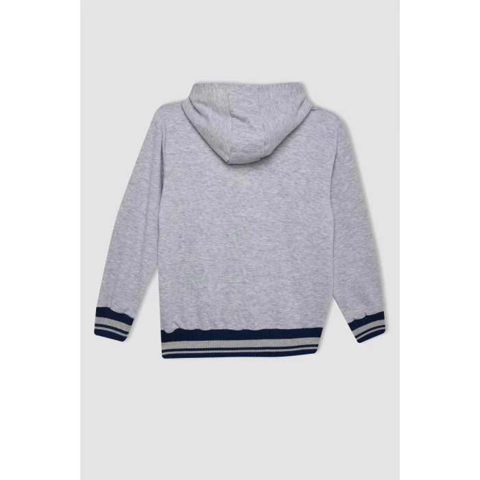 C9788 Baskılı Kapüşonlu Kalın Sweatshirt