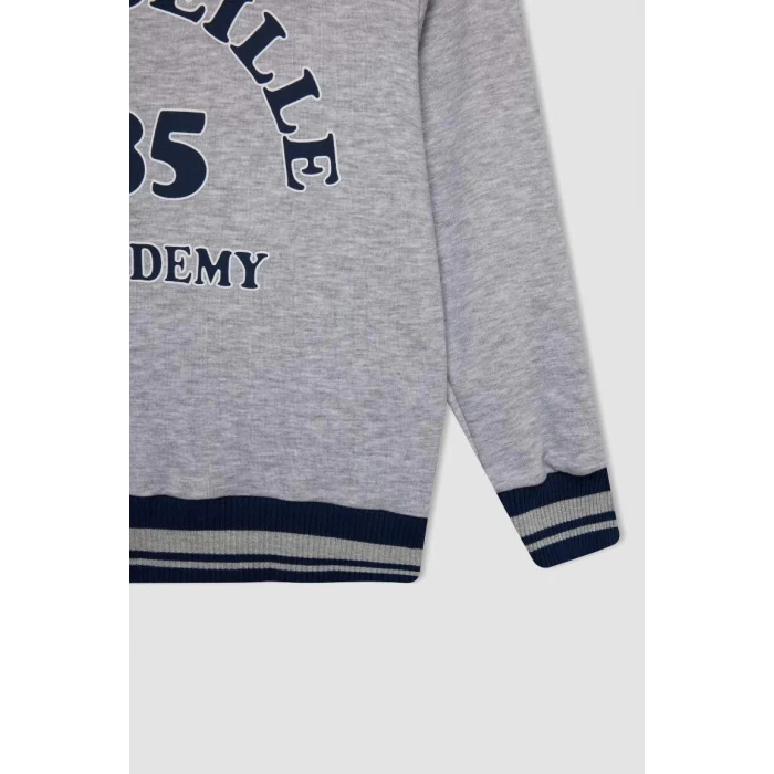 C9788 Baskılı Kapüşonlu Kalın Sweatshirt