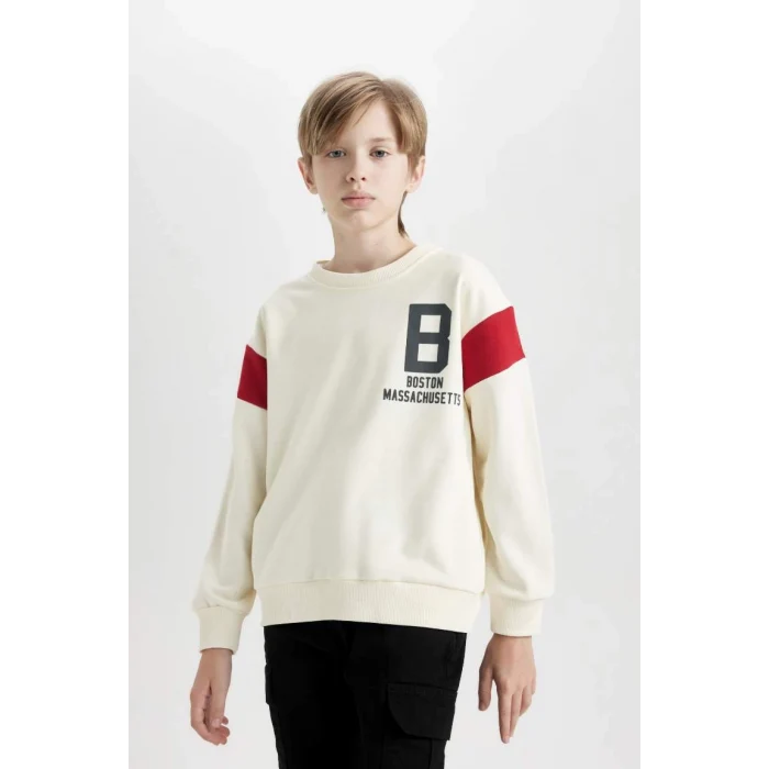 C9796 Bisiklet Yaka Baskılı Kalın Sweatshirt