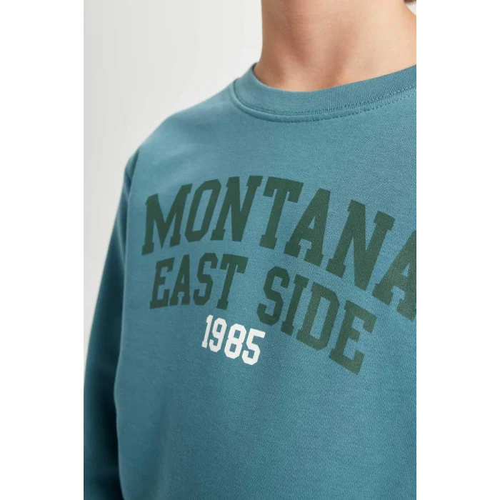 C9804 Bisiklet Yaka Yazı Baskılı Sweatshirt