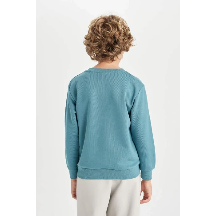 C9804 Bisiklet Yaka Yazı Baskılı Sweatshirt