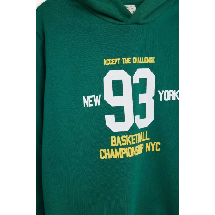 C9805 Regular Fit Kapüşonlu Baskılı Kalın Sweatshirt