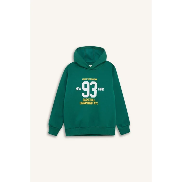 C9805 Regular Fit Kapüşonlu Baskılı Kalın Sweatshirt