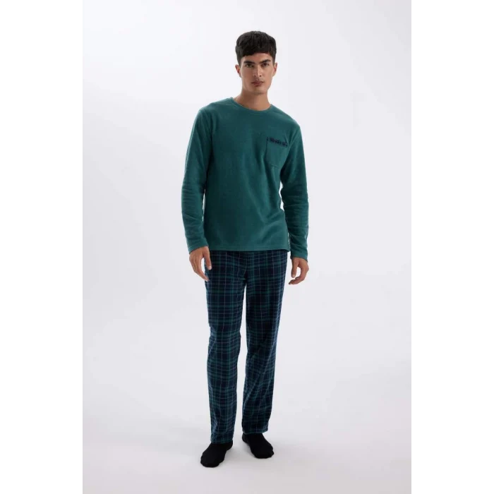 D0047 Regular Fit Polar Uzun Kollu Üst Desenli Uzun Alt Pijama Takımı