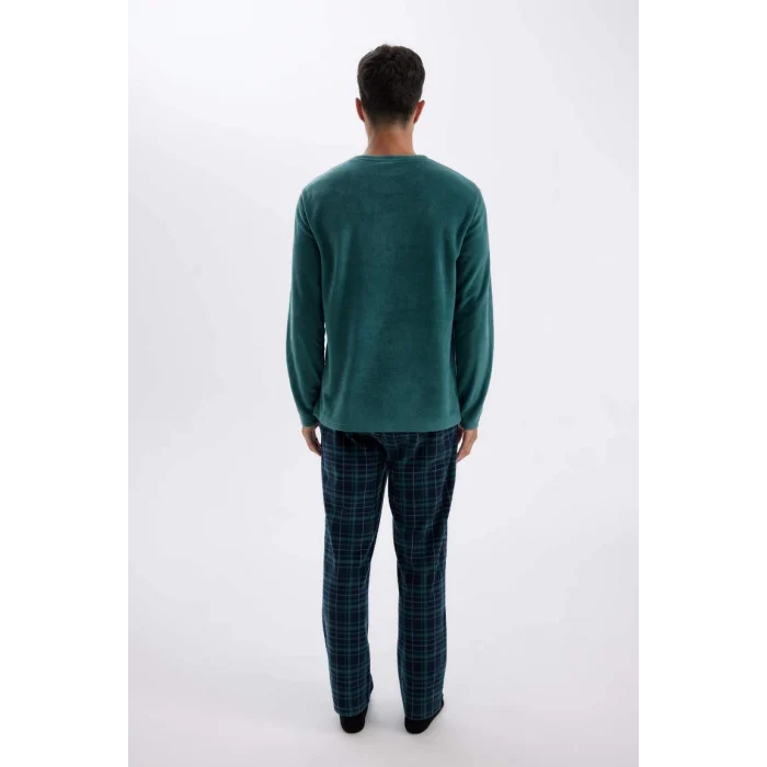 D0047 Regular Fit Polar Uzun Kollu Üst Desenli Uzun Alt Pijama Takımı