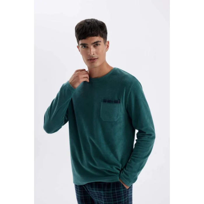 D0047 Regular Fit Polar Uzun Kollu Üst Desenli Uzun Alt Pijama Takımı
