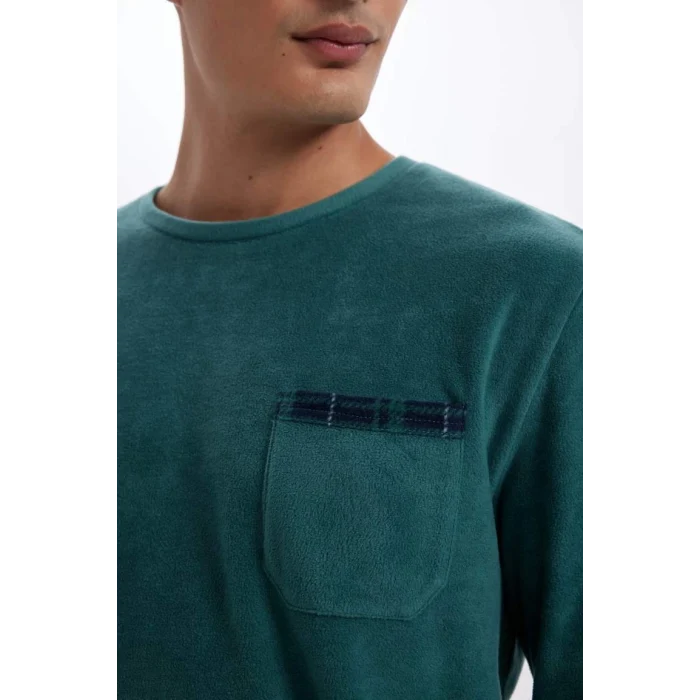 D0047 Regular Fit Polar Uzun Kollu Üst Desenli Uzun Alt Pijama Takımı