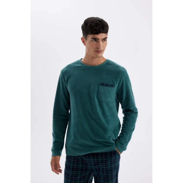 D0047 Regular Fit Polar Uzun Kollu Üst Desenli Uzun Alt Pijama Takımı
