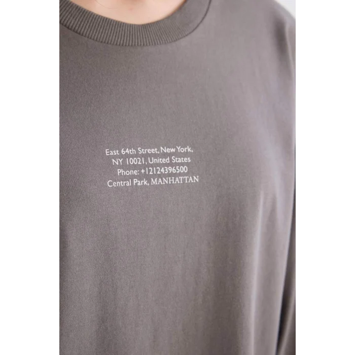 D0391 Regular Fit Baskılı Uzun Kollu Tişört Tunik