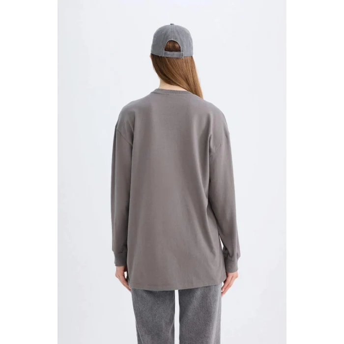 D0391 Regular Fit Baskılı Uzun Kollu Tişört Tunik
